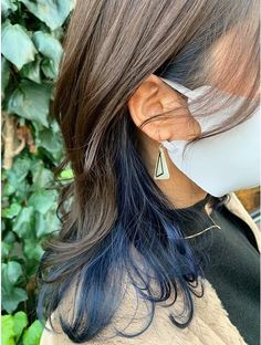 Blue Hair Front Pieces, Back Hair Dyed, Under Blue Hair, Blue Under Hair, Brown Hair With Blue Underneath, Hidden Highlights Hair, Under Hair Dye Blue, Underside Of Hair Dyed