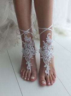 White barefoot sandals Lace barefoot sandals Bridal shoes | Etsy Bohemian White Barefoot Sandals For Beach Wedding, Silver Barefoot Sandals For Summer Wedding, Handmade White Barefoot Sandals For Beach Wedding, Elegant Handmade White Barefoot Sandals, Elegant White Handmade Barefoot Sandals, Handmade White Anklets For Beach Wedding, Elegant White Barefoot Sandals For Party, Elegant White Adjustable Barefoot Sandals, Elegant Handmade Barefoot Sandals For Wedding