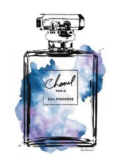 a bottle of chanel eau perfume with watercolor splashs on the background