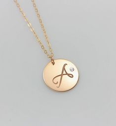 Personalized Charm Necklace, Large Circle Monogram Necklace, Crystal Diamond Necklace, Initial Disc Necklace, Long Gold Pendant Necklace Engraved Stainless Steel Jewelry With Initial Pendant, Customized Rose Gold Jewelry, Customized Rose Gold Necklaces, Customized Rose Gold Necklace, Customized Round Rose Gold Necklace, Customizable Stainless Steel Initial Pendant Jewelry, Personalized Round Rose Gold Jewelry, Mother's Day Laser Engraved Nameplate Jewelry, Gold Round Laser Engraved Charm Necklaces