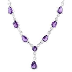 Suitable for royalty this amethyst Y necklace from Alok Jain in India is truly breathtaking. The artisan sets over 5 carats of the faceted lilac gems in polished sterling silver in this classically elegant design..925 Sterling silver Elegant Amethyst Jeweled Necklaces, Elegant Amethyst Jewel Necklace, Elegant Amethyst Pendant Necklace, Elegant Purple Amethyst Necklace, Lavender Gemstone Necklace For Formal Occasions, Fine Purple Amethyst Jewelry, Elegant Amethyst Crystal Necklace With Gemstone Accents, Elegant Purple Crystal Necklace With Gemstone Accents, Fine Jewelry Amethyst Necklaces For Jewelry Making