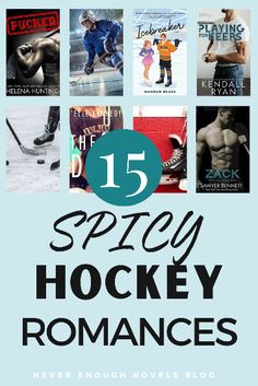 the cover of 15 spryy hockey romances, with text overlaying it