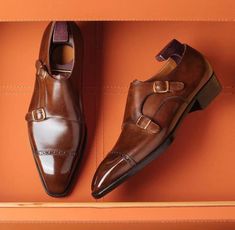 Cap Toe Brown Hand Painted Double Monk Patent Leather Shoes sold by Bespoke Footwear on Storenvy Gray Leather Shoes, Chelsea Shoes, Cap Toe Shoes, Wingtip Shoes, Brown Hand, Handmade Leather Shoes, High Leather Boots, Stylish Party, Leather Oxford Shoes