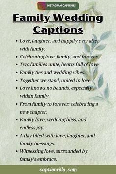 a poster with the words family wedding captions