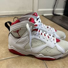 2015 Hares Jordan 7’s Retro. Cool Shoes- Just Wanting To Finance Something My Son Likes A Bit Better. Jordan 7, Jordans For Men, Jordan Shoes, My Son, Athletic Shoes, Red White, Finance, Red And White, Men's Shoes