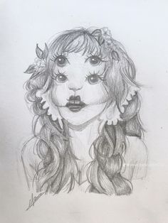 a drawing of a girl with flowers in her hair