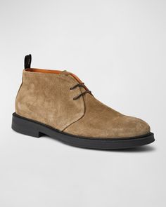 Suede Chukka Boots, Suede Chukkas, Bruno Magli, Business Shoes, Stacked Heel, Chukka Boots, Lace Up Shoes, Neiman Marcus, Tops Designs