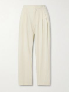 Though the silhouette is relaxed, ST. AGNI's pants read polished in their tailoring. They're made from wool-blend in a wide-leg cut that's pleated through the waistband to enhance their effortless movement. Chic Cream Bottoms With Pressed Crease, Chic Cream Pants With Straight Hem, Cream Wide-leg Pants With Pressed Crease, Wide Leg Cream Pants With Pressed Crease, Tailored Cream Wide Leg Pants For Formal Occasions, Beige Wide Leg Wool Pants, Wide Leg Beige Wool Pants, Beige Wool Wide Leg Pants, Chic Beige Wool Pants