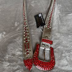 Silver & Red Size 36 $400 Luxury Red Rhinestone Jewelry, Red Sparkly Jewelry For Formal Occasions, Designer Red Jewelry For Party, Bb Simon Belt, Double Stud, Crystal Belt, White Belt, Pony Hair, Belt Size