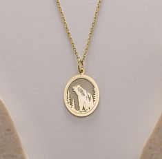 Gold Mountain Bear Pendant - Bear Gold Necklace ● Material of pendant: Solid Gold 14k ( REAL GOLD ) ● Metal Stamp: 14k ( REAL GOLD ) ● The pendant is available in 5sizes: - 12x17 mm / 0,47 x 0,66 inches - 13x18 mm / 0,51 x 0,70 inches  In the photos - 14x19 mm / 0,55 x 0,74 inches  - 16x21 mm / 0,62 x 0,82 inches  - 18x24 mm / 0,70 x 0,94 inches ( In the photos the size is 13x18 mm / 0,51 x 0,70 inches ) ( Jump Ring inner diameter: 4 mm ) ● Material of chain: Solid gold 14k ( REAL GOLD ) It is t 14k Gold Oval Pendant Charm Necklace For Gift, Yellow Gold Oval Charm Necklace As Gift, Yellow Gold Oval Charm Necklace Gift, Yellow Gold Jewelry With Charms For Birthday Gift, Yellow Gold Jewelry With Hallmark For Birthday, Birthday Jewelry Pendant With Hallmark, 14k Gold Necklaces With Hallmark For Birthdays, Hallmarked 14k Gold Necklace For Birthday Gift, Yellow Gold Necklaces With Hallmark For Birthday Gift