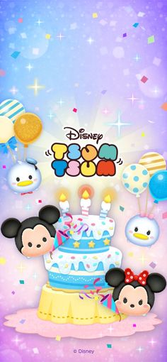 mickey and minnie mouse birthday cake with balloons