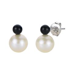 Sterling Silver Cultured Freshwater Pearl and Onyx Earrings  For effortless elegance, simply slip on these pretty pearl and onyx earrings. The black and white contrast is an easy way to elevate the look of any outfit.        Earrings approx. 1/2"L x 3/8"W     Stamped .925     Pierced with clutch backs   Stone Information       All sizes and weights approximate     Cultured Freshwater Pearls - Round (7.5-8mm)     Black Onyx - Round (4x4mm) Black Pearl Drop Earrings For Formal Occasions, Black Pearl Drop Earrings For Formal Events, Black Pearl Earrings For Formal Occasions, Elegant Black Round Pearl Earrings, Classic Black Pearl Drop Earrings, Classic Black Pearl Drop Jewelry, Classic Black Pearl Earrings, Black Round Pearl Earrings For Formal Occasions, Elegant Black Pearl Drop Earrings