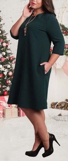 Gender: Women Sleeve Style: Regular Neckline: O-Neck Season: Autumn Sleeve Length(cm): Three Quarter Silhouette: Straight Model Number: PLY374 Waistline: Natural Material: Polyester,Cotton Dresses Length: Knee-Length Decoration: None Pattern Type: Solid Style: Casual colour: Dark green, red size: L,XL,XXL,XXXL,4XL,5XL,6XL Style: Casual Green V-neck Dress With Pockets, V-neck Winter Dresses With Pockets, V-neck Winter Dress With Pockets, Winter V-neck Dress With Pockets, Green Shift V-neck Mini Dress, Green V-neck Shift Mini Dress, Green Shift Mini Dress With V-neck, Bodycon Dress Online, Autumn Sleeve