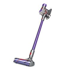 a purple and silver vacuum cleaner on a white background