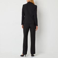 This women's suit from Le Suit is an effortless outfit perfectly tailored to flatter your silhouette. Made from a soft, woven fabric, this set features a single-breasted blazer with peak lapels and side flap pockets. Its matching pants are designed with a flat-front, a hook-and-eye and zip closure, and side pockets. Wear it with a blouse and heels.# Pieces In Set: 21st Piece Description: Jacket1st Piece Collar: Notch Collar1st Piece Front Style: Single Breasted1st Piece Pockets: 2 Front Slip Po… Petite Suits, Pant Suits, Straight Leg Pant, Effortless Outfit, Le Suit, Suit Black, Suit Pant, Pant Suit, Petite Pants