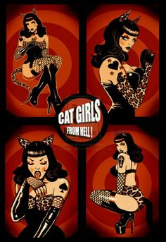 the cover art for cat girls from hell, which features four different women in costumes