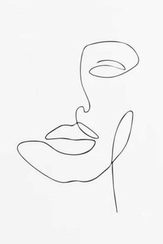 a black and white drawing of a person's face with one line on it