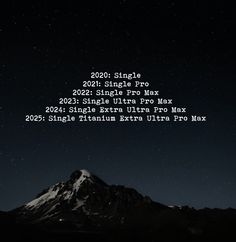 an image of a mountain at night with stars in the sky and text over it