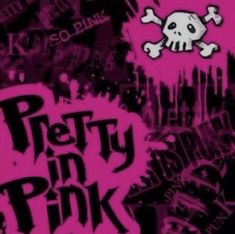 a pink and black poster with skulls on it's back ground that says petty in pink