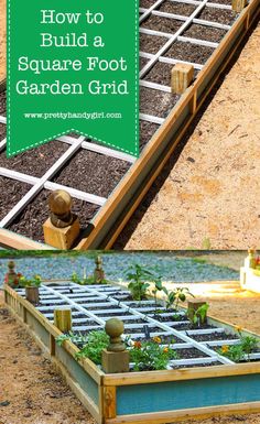 how to build a square foot garden grid in the ground with plants growing out of it