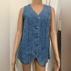 Vest Women Color Blue Size S Like New Without Tags Casual Blue Button-up Denim Vest, Fitted Blue Denim Button-up Vest, Casual Washed Blue Button-up Denim Vest, Jeans Vest, Washed Blue Button-up Denim Vest With Pockets, Medium Wash Button-up Denim Vest With Pockets, Vest Women, Jean Vest, Express Jeans