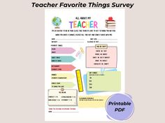 a teacher's favorite things survey is shown in this printable file for teachers