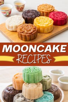 mooncakes on a plate with the words mooncake recipes in front of them