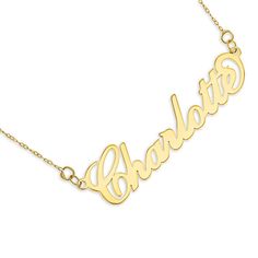 "Purchase a Solid 9k Yellow Gold Name Necklace, any name up to ten letters. The Name Necklace is approximately 1mm thick and each letter is roughly 8mm each and the tallest letter 10mm in height. All name necklaces are made and designed in the UK, and are hand polished to produce a beautiful mirror shine finish as standard. The Pendant includes a complimentary gift box so it is ready to be given as a gift. We offer a choice of chains starting from 14\", 16\" and 18\". We recommend 18\" for adult Classic Yellow Gold Name Necklace, Classic Gold Name Necklace, Classic Nameplate Necklace, Gold Nameplate Necklace With Hallmark, Gold Hallmark Nameplate Necklace, Classic Name Necklace With Hallmark For Anniversary, Gold Hallmarked Nameplate Necklace, Formal Hallmarked Nameplate Necklace, Classic Gold Name Necklace With Hallmark