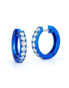 KATHERINE JETTER JEWELRYFINE JEWELEARRING WHTGOLD Diamond Blue Mini Huggies Luxury Blue Huggie Jewelry, Electric Blue, 18k Gold, Everyday Wear, Hoop Earrings, Wedding Rings, Plating, White Gold, Engagement Rings