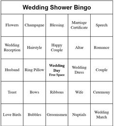 the wedding shower game is shown in black and white, with words that spell out their names