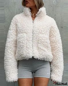 Color: white, Size: M Wool Jackets Women, Faux Fur Cropped Jacket, Party Jackets, Zippered Cardigan, Teddy Jacket, Top Streetwear, Teddy Coat, Fleece Coat, Faux Fur Jacket