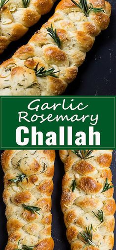 garlic rosemary chalaba bread on a black surface with the title text overlay