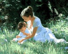 paint by numbers | Mother with Child in the Grass | advanced landscapes romance | FiguredArt Vladimir Volegov, Motherhood Art, Robert Duncan, Images D'art, Tableau Art, 수채화 그림, Realistic Paintings, Paint By Number Kits, Love Painting