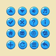 a set of blue buttons with different icons