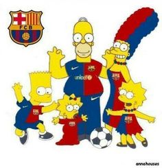 the simpsons family is posing for a photo with their soccer ball in front of them