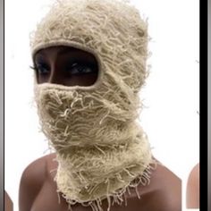 Brand New, Trendy Fringe Ski Mask Ski Mask White, Distressed Balaclava, Balaclava Mask, Balaclava Ski Mask, Knit Balaclava, Trendy Fringe, Distressed Knit, Mask White, Knitted Balaclava