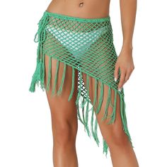 Lightweight and easy to carry, fits most people on cruises, beaches, pools, lakes, vacations, parks, resorts, or wherever else your heart desires as a swimsuit cover-up or beach skirt. Designed with a side tie and elastic waist, these skirts are comfortable to wear, which allows you to put them on or off easily. This stylish skirt will make you stand out in the crowd. Skirts Green, Tassel Skirt, Sarong Skirt, Fish Net, Stylish Skirts, Beach Skirt, Womens Tie, Women's Skirts, Hem Style