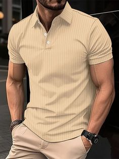 Allow us to introduce Alessio, where comfort and style meet in men's casual fashion. Alessio's casual ribbed short-sleeve shirt is more than just a piece of clothing; it embodies the perfect blend of relaxed ease and modern design. This carefully crafted shirt with ribbed texture and short sleeves seamlessly combines a relaxed feel with the modern flair you desire for everyday wear. Whether you're spending a casual day out or adding a touch of structure to your ensemble, Alessio's casual ribbed short-sleeve shirt offers the ideal mix of comfort and subtle elegance. Elevate your wardrobe with the casual charm of Alessio's shirt, where casual style effortlessly meets a touch of modern sophistication - perfect for any relaxed occasion. Product Description: ➡ Current Trends ➡ Super Quality ➡ S Summer Golf, Ribbed Shorts, Miami Fashion, Mens Khakis, Men T Shirt, Mens Fashion Casual, Casual Outfit, Piece Of Clothing, Men Short Sleeve