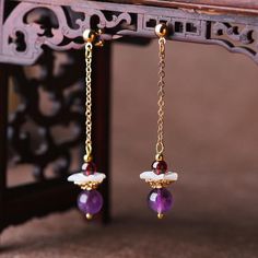 Comfortable, One of Kind. Earrings online shop,|Vintage|Earrings|Crystal|Female|Purple Diy Long Earrings, Chinese Earrings, Comfortable Earrings, Flower Purple, Chinese Jewelry, Asian Jewelry, Asymmetrical Earrings, Rainbow Jewelry, Purple Earrings