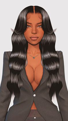 an animated woman with long black hair