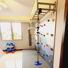 there is a climbing wall in the room