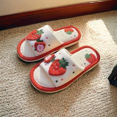 These slippers are the comfiest shoes you'll ever wear. Providing cushion and comfort for everyday wear!  ❤️Warm & Cozy: Perfect for wearing around the house or outside, great for unlimited use!    🍓Cute Strawberry Design: These shoes display strawberries that add a cute touch to any wear! 🍰Durable: Made with high quality, softest materials for everyday wear.  Nonslip, thick design allows you to wear these slippers outdoors as well! Feel free to message me on Etsy with any questions or concerns, I will answer as soon as I can! 🤍 Comfortable Non-slip Slides With Round Toe, Casual Indoor Slip-on Slides, Cute Non-slip Flip Flops With Round Toe, Cute Round Toe Slippers For Leisure, Non-slip Round Toe Platform Slippers For Leisure, Non-slip Comfortable Slides With Round Toe, Comfortable Indoor Slides With Round Toe, Comfortable Round Toe Slides For Indoor Use, Non-slip Comfortable Slides