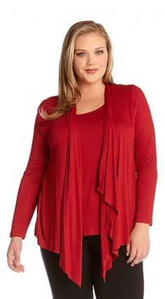 PLUS SIZE RED TANK CARDIGAN COMBO TOP #Plus #Size #Fashion #Red #Tank #Cardigan #Combo #Top #Chic #Stylish #Holiday #Plus_Size_Fashion Holiday Party Fashion, Cardigan Set, Red Tank, Wrap Cardigan, Cotton Viscose