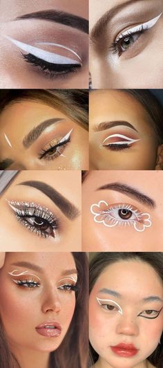 Delineado branco artístico Tape Makeup, Nye Makeup, Angel Makeup, New Years Eve Makeup, Makeup Is Life, White Eyeliner