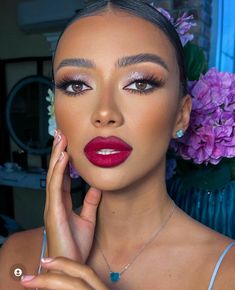 Gala Makeup Looks Red Lip, Smoky Eyes And Red Lips Make Up, Red Lipstick Makeup Round Face, Wedding Makeup Hollywood Glam, Wedding Day Makeup Red Lips, Neutral Makeup With Red Lips, Havana Nights Makeup Look, Elegant Makeup Looks Classy Red Lip, Bridal Makeup Red Lips Brunette