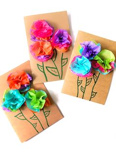 Tissue Paper Flower Card Craft Fingerprint Birds, Taco Craft, Bugs Craft, Handprint Flower, Balloon Craft, Hot Air Balloon Craft, Shark Craft, Dad Crafts, Easy Mother's Day Crafts