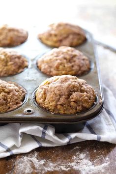 freshly baked muffins in a baking pan ready to be eaten on the table