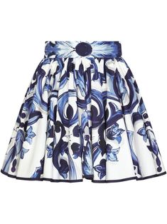 Majolica-print A-line mini skirt from DOLCE & GABBANA featuring navy blue, blue, white, cotton, Majolica print, gathered detailing, high waist, concealed side fastening and A-line. Majolica Print, Blue Mini Skirt, A Line Mini Skirt, Skirt Mini, Dolce E Gabbana, Cute Skirts, Circle Skirt, Dolce & Gabbana, Mini Dress Party