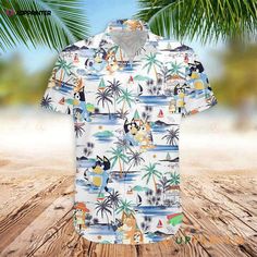 Stand out in Style with the Bluey Aloha Tropical Hawaiian Shirt Hawaiian Gifts, Getaway Outfit, Bluey Birthday, Summer Humor, Aloha Spirit, Birthday Kids, Tropical Shirts, Cool Hawaiian Shirts, 3d Shirt