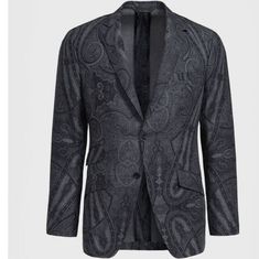 Phineas Cole Paisley Print Wool Blazer Size - 38/40/Regular Color - Grey/Black Originally - $2,295.00 On Sale - $917.75 Brand New With Tags Never Worn Or Damaged Bestseller New!!! Description Designed And Developed Exclusively For Phineas Cole, The Intricate Tonal Paisley Pattern Is Printed On The Finest Italian Wool To Create A Statement Jacket That Adds A Bit Of Flare To Your Wardrobe. Material & Care 100% Wool Exclusive Print Soft Shoulder Construction Modern Fit Made In Italy Size & Fit The Elegant Fitted Outerwear With Paisley Print, Elegant Fitted Paisley Print Outerwear, Luxury Paisley Print Winter Outerwear, Red Cashmere Sweater, Grey Paisley Fabric, Patterned Paisley Print Button-up Top, Elegant Paisley Print Button-up Tops, Statement Jacket, Striped Jacket